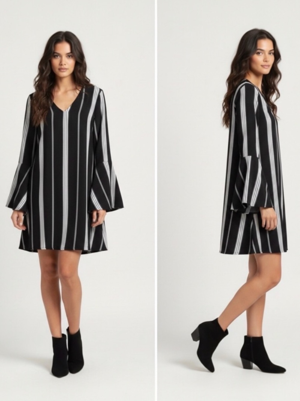 Faithfull The Brand Harper Stripe Tunic Dress Bell Sleeve Size 8